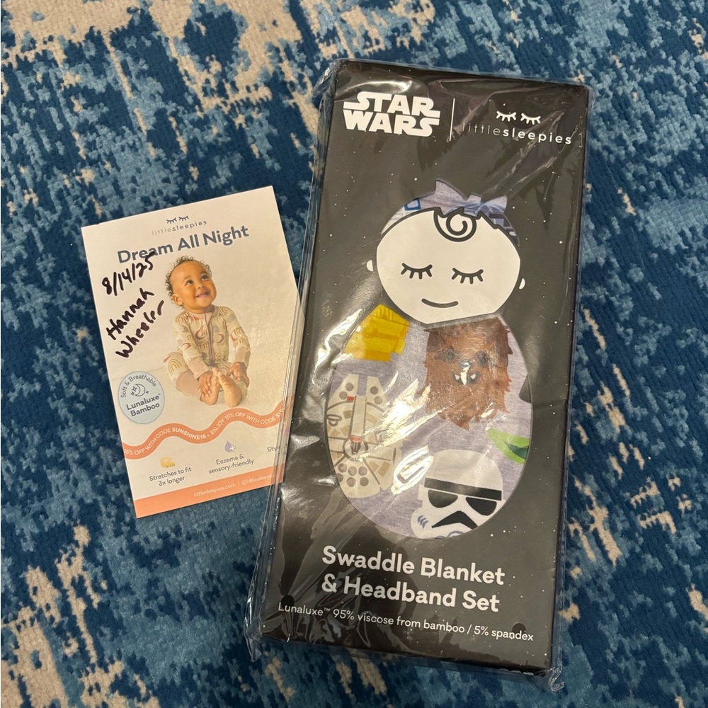 Little Sleepies Star Wars Swaddle Blanket & Headband Set - Gray and White New